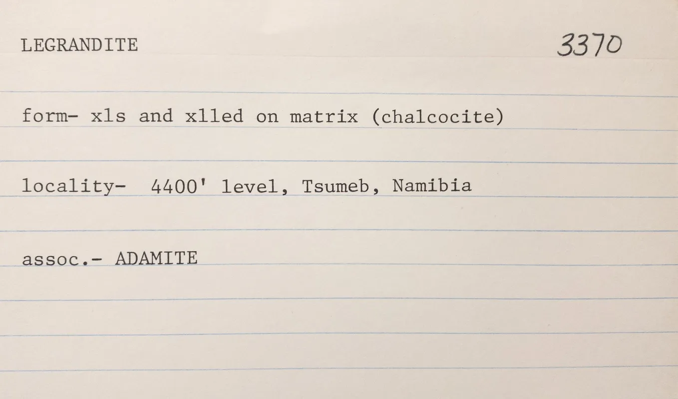 Exhibit 2. Specimen datacard (Mark Feinglos).